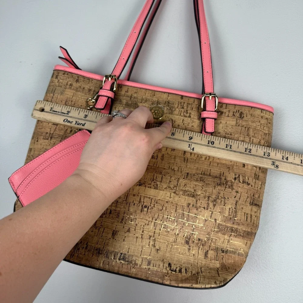 Anne Klein Tote Bag Women's Brown Faux Cork Attached Wallet Key Shoulder Strap